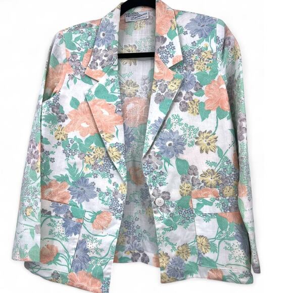 Vintage Jackets & Blazers - VINTAGE 80's | M | Floral Blazer Jacket Sport Coat Women Lightweight Linen